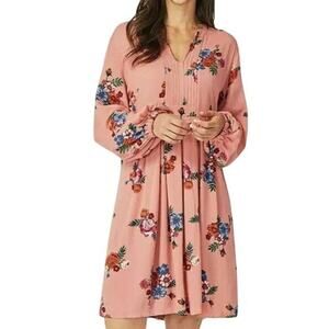 Matilda Jane Let's Go Out Pink Floral Long Sleeve Boho Trapeze Swing Dress XS